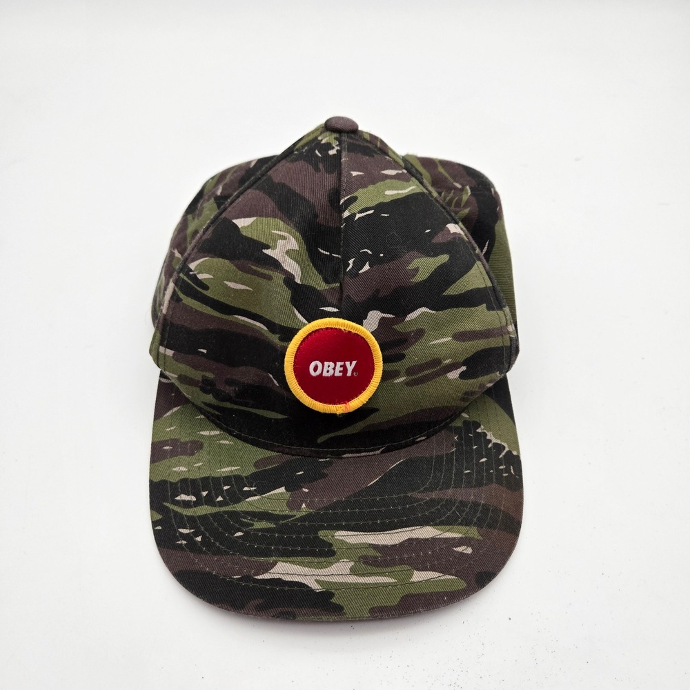 Obey Mens Green Tiger Stripe Camo Streetwear Snapback Hat One Size